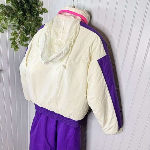 Vintage Sz M 10/12 Purple White Ski Suit Jacket Overall Pants 80s St John’s Bay - Picture 6 of 16